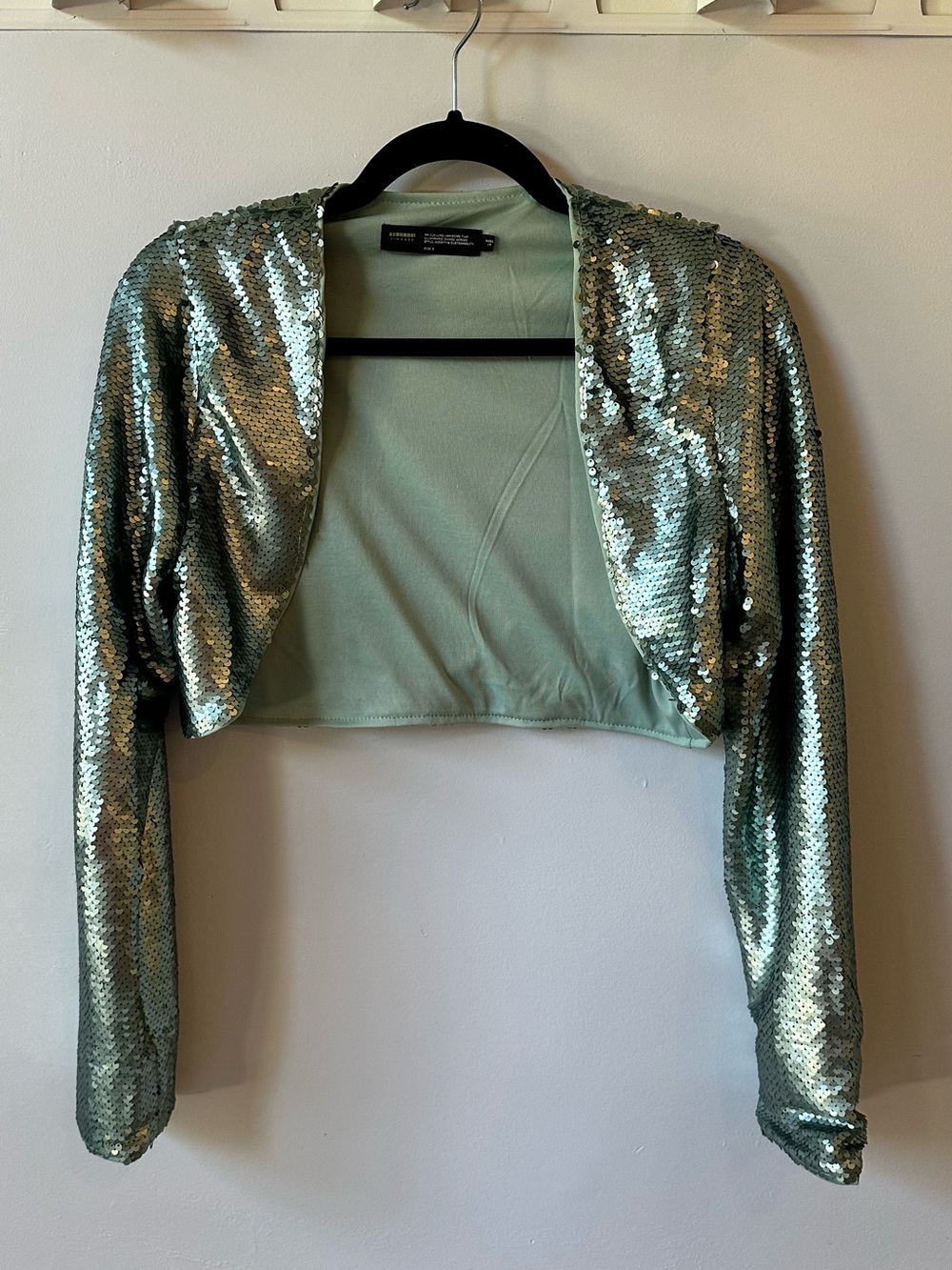 Finesse Mint Green Sequin Cropped Bolero